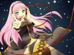  hand_on_headphones headphones long_hair megurine_luka open_mouth pink_hair pointing solo vocaloid 