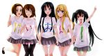  akiyama_mio bad_id clothes_writing happy highres hirasawa_yui holding_hands k-on! kotobuki_tsumugi logo multiple_girls nakano_azusa pantyhose skirt smile t-shirt tainaka_ritsu the_starry_skies 