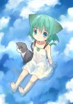  animal_ears aqua_eyes barefeet barefoot cat cat_ears cat_tail catgirl feet green_eyes green_hair kito loli nekomimi original reflection solo tail water white_dress 