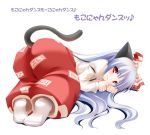  blue_hair bow cat_ears catgirl duplicate fujiwara_no_mokou game long_hair miko mokou mokou_fujiwara nekomimi red_eyes socks tail touhou translated 