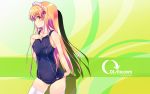  blonde_hair blue_swimsuit dille dlsite.com green_background highres large_breasts long_hair one-piece_swimsuit refeia school_swimsuit single_vertical_stripe swimsuit thighhighs wallpaper white_legwear 