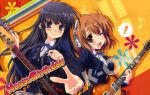  akiyama_mio black_hair blue_eyes brown_eyes brown_hair guitar happy_birthday headphones hirasawa_yui k-on! maruchan seifuku 