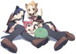  animal_ears bandaid black_hair blonde_hair blue_eyes blue_hair blush brown_eyes cat_ears catgirl kanzaki_hiro loli lying multiple_girls nekomimi no_panties randoseru red_hair redhead school_uniform seifuku tail thigh_highs thighhighs 