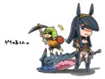  anubis breasts cat chibi cleavage cleavage_cutout helmet melynx monster_hunter panties pickaxe tail thigh-highs thighhighs underwear urokozuki weapon 