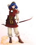  arrow awa_toka blue_hair bow bow_(weapon) costume earrings jewelry red_eyes short_hair solo touhou weapon yasaka_kanako 