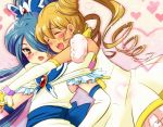  akito blonde_hair blue_hair blush brown_eyes butterfly butterfly_hair_ornament closed_eyes cosplay crossdressing crossdressinging cure_aqua cure_aqua_(cosplay) cure_lemonade cure_lemonade_(cosplay) elbow futari_wa_pretty_cure gloves hair_ornament hair_over_one_eye heart hug inazuma_eleven kazemaru_ichirouta long_hair magical_girl miyasaka_ryou multiple_boys open_mouth precure shota tamashiro trap twintails yes!_precure_5 