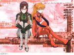  brown_hair glasses hairband long_hair makinami_mari_illustrious neon_genesis_evangelion official_art orange_hair plugsuit rebuild_of_evangelion shikinami_asuka_langley souryuu_asuka_langley twintails 