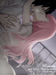   breast_grab closed_eyes haruno_sakura kiss naruto rain saliva uchiha_sasuke  