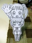  amputee carrying hair_bobbles hair_ornament ibarazaki_emi katawa_shoujo multiple_girls paper_child papercraft perspective photo pimmy short_twintails shoulder_carry tezuka_rin twintails waving 