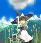  cloud clouds hand_on_hat hat kirisame_marisa poncho_(pixiv) sky touhou witch_hat 