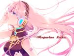  detached_sleeves headphones long_hair manle megurine_luka nail_polish pink_hair profile vocaloid 