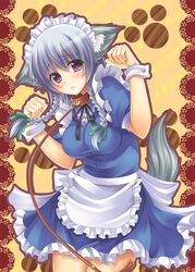  animal_ears braid collar dog_ears dog_tail inu_sakuya izayoi_sakuya kemonomimi_mode leash red_eyes short_hair silver_hair solo tail touhou twin_braids uni_keitai wrist_cuffs 