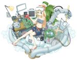 ake blonde_hair blue_eyes canada denim denim_shorts drill game_boy goggles hand_drill jewelry lamp leaf leaves long_hair midriff navel necklace original paper pipes ponytail robot_arm robotic_arms screwdriver shorts 