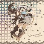  boots checkerboard checkered dewprism hoop jewelry leggings long_sleeves mint mint_(dewprism) pantyhose star twintails 