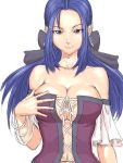  blue_eyes blue_hair bow bracelet breasts cleavage corset detached_sleeves dragon_quest dragon_quest_ix earrings hair_bow humio jewelry large_breasts long_hair ruida simple_background sketch solo 