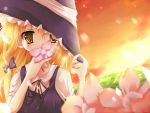  bow field flower hat kirisame_marisa meadow peaceful petals touhou witch witch_hat yellow_eyes 