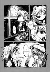  cross hard_translated izayoi_sakuya knife monochrome remilia_scarlet short_hair surprise translated wings 