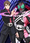  belt card henshin holding holding_card kadoya_tsukasa kamen_rider kamen_rider_dcd kamen_rider_decade kamen_rider_decade_(series) yonezawa_mao 