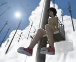  bird cloud clouds foreshortening from_below no_socks shoes short_hair siraha sitting sneakers sun telephone_pole 
