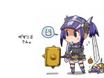  barrel blue_hair cat chibi goggles hermitaur_(armor) monster_hunter ponytail urokozuki warhammer weapon 