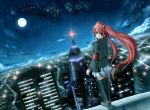  absurdres armband cityscape highres ledge moon night red_hair thighhighs umineko_no_naku_koro_ni ushiromiya_ange zen_(weishanzhe) 