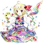  blonde_hair colorful crescent flower hair_ribbon legomaru necktie outstretched_arms red_eyes ribbon rumia short_hair solo spread_arms touhou traditional_media watercolor watercolor_(medium) 