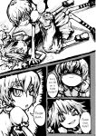  2girls genocide_kitten girl_on_top hard_translated izayoi_sakuya monochrome remilia_scarlet short_hair socks translated wings 