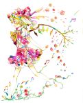  flandre_scarlet flower highres legomaru musical_note touhou traditional_media watercolor watercolor_(medium) wings 