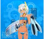    bare_shoulders bikini bikini_bottom camera cellphone dark_skin english fins flat_chest goggles lowleg lowleg_bikini miz mouth_hold navel phone popsicle ribs short_hair snorkel summer surfboard swimsuit tankini white_hair 