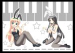  akiyama_mio animal_ears black_eyes black_hair blonde_hair blue_eyes bunny_ears bunnysuit fake_animal_ears k-on! kenkou_toshikou kotobuki_tsumugi long_hair multiple_girls pantyhose rabbit_ears 