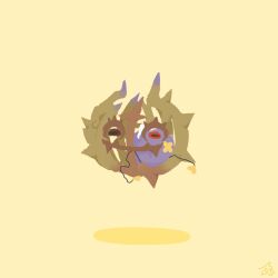  brambleghast commentary_request drifloon highres lome_mario927 no_humans pokemon pokemon_(creature) pokemon_focus signature simple_background thorns yellow_background 