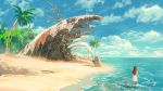 1girl beach dress ocean original palm_tree scenery shipwreck solo sundress tree tropical you_(shimizu) 