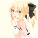  1girl black_ribbon blonde_hair blush detached_sleeves fate/grand_order fate/stay_night fate_(series) green_eyes hair_ribbon highres ponytail profile ribbon saber saber_lily sidelocks smile solo upper_body 
