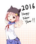  1girl 2016 gakkou_gurashi! hair_ornament hairclip happy_new_year hat highres new_year one_eye_closed pink_hair school_uniform short_hair solo takeya_yuki x_hair_ornament 