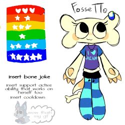 1girl anthro aqua_pantyhose bandaid blue_pantyhose blue_sleeves bone character_sheet claws dandy's_world eclipse_(dandy's_world) female fossil multicolored_pantyhose oc original original_character pantyhose purple_shirt shirt tail two-tone_pantyhose