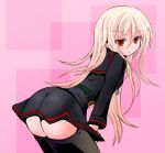  1girl ass bent_over highres kantai_collection kikuzuki_(kantai_collection) long_hair red_eyes shimoogawa thigh-highs white_hair 