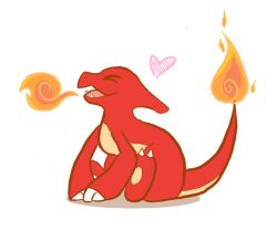  ? animated animated_gif blue_eyes chameleon charmeleon claws commentary english_commentary fire flame-tipped_tail full_body happy heart looping_animation no_humans nostrils open_mouth pokemon pokemon_(creature) sewerpigeon simple_background solo tail white_background 