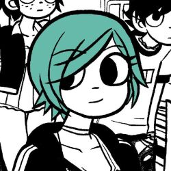  1boy 2girls kim_pine multiple_girls non-web_source partially_colored ramona_flowers scott_pilgrim scott_pilgrim_(series) 
