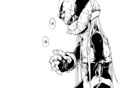  1boy absurdres amputee android armor battle_damage black_eyes black_jumpsuit commentary_request cracked_armor cracked_helmet forehead_jewel from_side helmet highres injury jumpsuit long_hair looking_ahead male_focus mega_man_(series) mega_man_zero_(series) monochrome open_mouth scratches shyu_1014 simple_background solo sweat trembling upper_body white_background zero(z)_(mega_man) zero_(mega_man) 