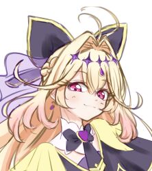 1girl :3 absurdres antenna_hair black_bow black_capelet blonde_hair bow brooch capelet cure_arcana_shadow detached_collar diamond_hairband gradient_hair hair_intakes heart heart_brooch highres jewelry long_hair looking_at_viewer magical_girl meitantei_precure! moria_luluka multicolored_hair precure purple_veil sauna_detective solo veil violet_eyes 