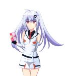  1girl book detached_sleeves highres holding holding_book isla_(plastic_memories) long_hair looking_at_viewer minagi_(p) plastic_memories red_eyes silver_hair simple_background skirt solo twintails white_background white_skirt 