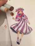  1girl book full_body hat long_hair patchouli_knowledge purple_hair ribbon shoes solo touhou traditional 