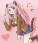  animal_ears cat_ears cat_tail commentary_request green_eyes hashimoto_nyaa multicolored_hair osomatsu-san pink_hair streaked_hair tail 