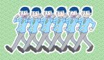  6+boys black_hair formal green_background green_necktie looking_at_viewer male_focus matsuno_choromatsu matsuno_ichimatsu matsuno_juushimatsu matsuno_karamatsu matsuno_osomatsu matsuno_todomatsu multiple_boys osomatsu-kun osomatsu-san patterned_background seigaiha sextuplets siblings suit 