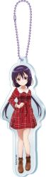  brown_shoes brown_socks charm_(object) closed_mouth copyright_logo copyright_notice dress dress_ribbon gochuumon_wa_usagi_desu_ka? hair_ribbon hairband highres logo long_hair long_sleeves looking_at_viewer official_art plaid_clothes plaid_dress purple_hair purple_hairband purple_ribbon red_dress red_ribbon ribbon rounded_collar shirt shoes smile socks tedeza_rize twintails violet_eyes white_background white_shirt 