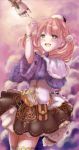  1girl atelier_(series) atelier_escha_&amp;_logy breasts escha_malier green_eyes hair_ornament open_mouth pink_hair skirt solo thigh-highs twintails w_spread 
