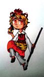  1girl colored full_body long_sleeves orange_eyes shoes short_hair solo tiger_ears toramaru_shou touhou traditional 