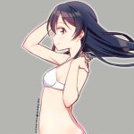  1girl bikini black_hair floating_hair long_hair love_live!_school_idol_project profile smile solo sonoda_umi sukaru573 swimsuit yellow_eyes 