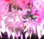 2girls audience berserker_of_black concert dress fate/grand_order fate_(series) glowstick highres lancer_(fate/extra_ccc) mace microphone multiple_girls pink pink_hair singing tail weapon