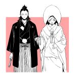  1boy 1girl dress heise_wanbaolu hood japanese_clothes kimono long_hair nara_shikamaru naruto ponytail temari uchikake wedding wedding_dress 